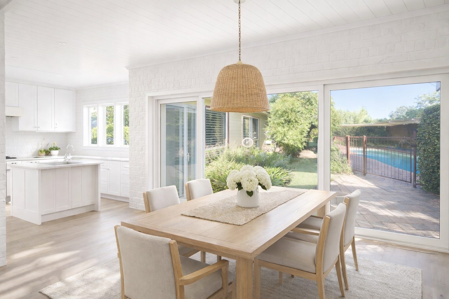 Relocating the kitchen and creating a larger opening to the backyard transformed the feel of this home