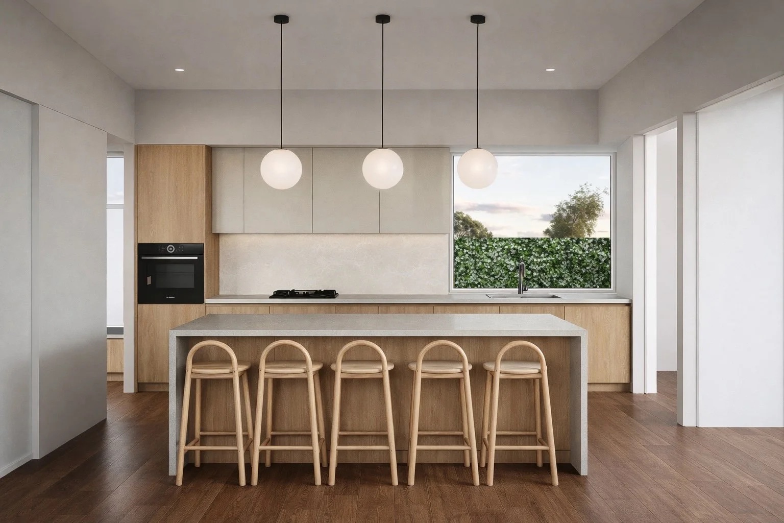 The kitchen, at the heart of the compact plan
