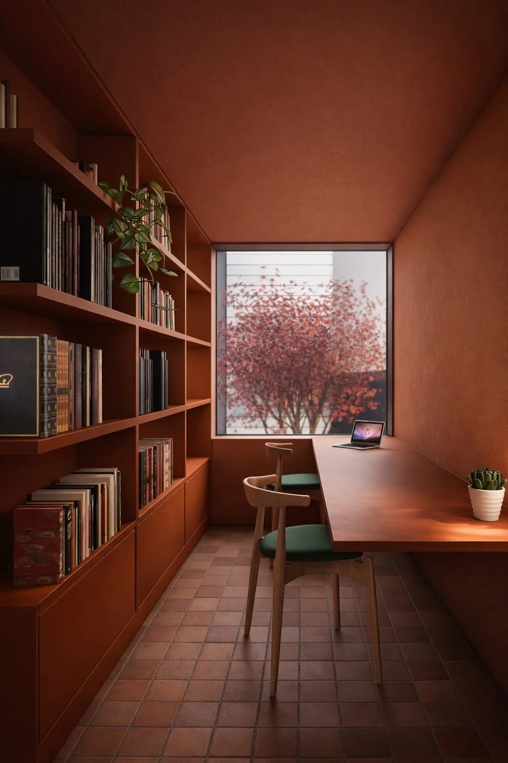 The Library — interior in warm earth tones